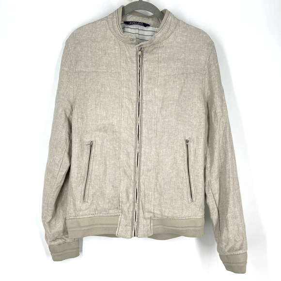 Zara Other - Zara Man Linen Cotton Bomber Jacket Tan Size Large
